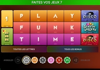 Pave coloré des mises disponibles sur Funky Time